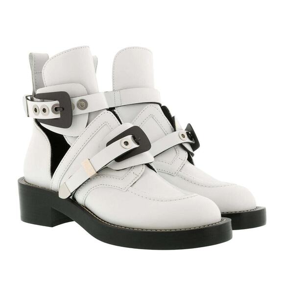 Balenciaga Ceinture White Black Leather Buckle Cut Out Short Ankle Heel Boot 36 - Picture 2 of 12